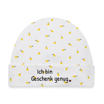 Ich bin Geschenk genug | Spruch mit Herz - Baby Premium Organic Mütze - Weiß/Zitronengelb - Vorne