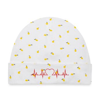 Herzschlag EKG  - Baby Premium Organic Mütze - Weiß/Zitronengelb - Vorne