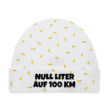 Null Liter auf 100 Km Fahrrad Spruch - Baby Premium Organic Mütze - Weiß/Zitronengelb - Vorne