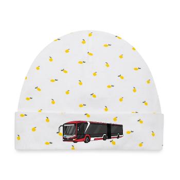 Bus - Baby Premium Organic Mütze - Weiß/Zitronengelb - Vorne