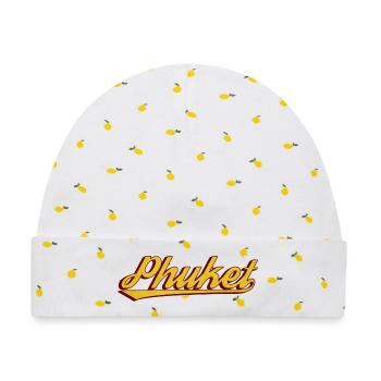 Phuket Retro Schriftzug - Baby Premium Organic Mütze - Weiß/Zitronengelb - Vorne