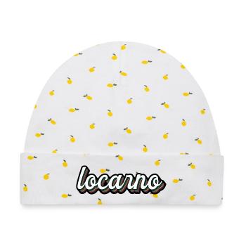 Locarno Regenbogen Script - Baby Premium Organic Mütze - Weiß/Zitronengelb - Vorne