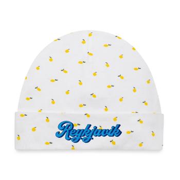 Reykjavik Blau Script Logo - Baby Premium Organic Mütze - Weiß/Zitronengelb - Vorne