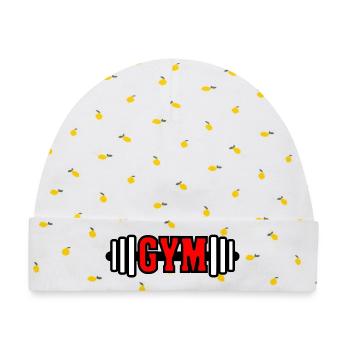 Roter Text "GYM" Gym Gym Emblem - Baby Premium Organic Mütze - Weiß/Zitronengelb - Vorne