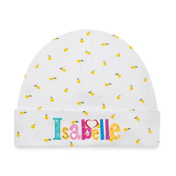 Personalisierter Isabelle-Name - Baby Premium Organic Mütze - Weiß/Zitronengelb - Vorne