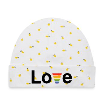 CSD Regenbogen love Shirt - Baby Premium Organic Mütze - Weiß/Zitronengelb - Vorne