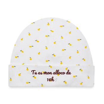 Ivorisches Humor-T-Shirt mit der Aufschrift "Du bist mein 16 Uhr Alloco - Baby Premium Organic Mütze - Weiß/Zitronengelb - Vorne