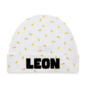 Leon Name - Baby Premium Organic Mütze - Weiß/Zitronengelb - Vorne