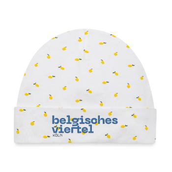 Belgisches Viertel - Köln Stadtteil - Baby Premium Organic Mütze - Weiß/Zitronengelb - Vorne