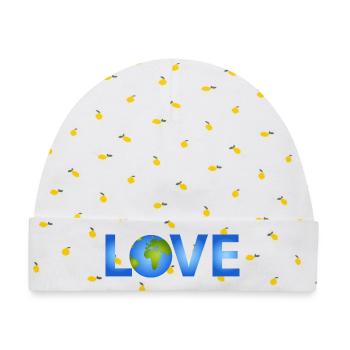 Blauer Planet Erde im LOVE-Schriftzug - Baby Premium Organic Mütze - Weiß/Zitronengelb - Vorne