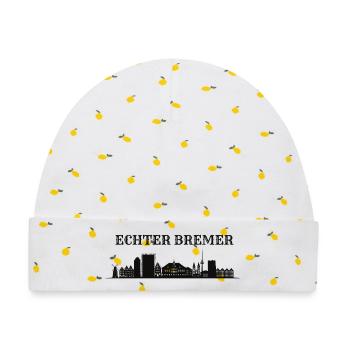 Echter Bremer Skyline Silhouette - Baby Premium Organic Mütze - Weiß/Zitronengelb - Vorne