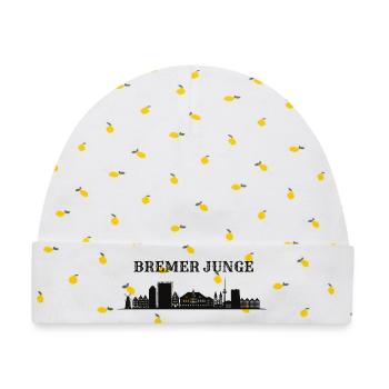 Bremer Junge Skyline Silhouette - Baby Premium Organic Mütze - Weiß/Zitronengelb - Vorne