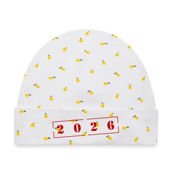 2026 Stempel - Baby Premium Organic Mütze - Weiß/Zitronengelb - Vorne