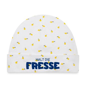Halt die Fresse - Cooler Spruch - Baby Premium Organic Mütze - Weiß/Zitronengelb - Vorne