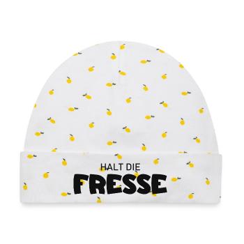 Halt die Fresse - Cooler Spruch - Baby Premium Organic Mütze - Weiß/Zitronengelb - Vorne