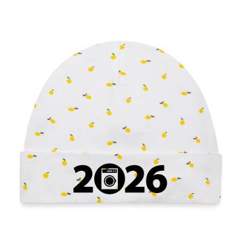 Waschmaschine 2026, Wäscherei 2026 - Baby Premium Organic Mütze - Weiß/Zitronengelb - Vorne