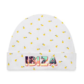 Ibiza Insel Strand Retro Palmen Vintage Souvenir - Baby Premium Organic Mütze - Weiß/Zitronengelb - Vorne