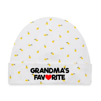 Favorite Grandchild Red Heart Grandma's Favorite - Baby Premium Organic Mütze - Weiß/Zitronengelb - Vorne