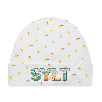 SYLT – Inselleben im Buchstaben-Design - Baby Premium Organic Mütze - Weiß/Zitronengelb - Vorne
