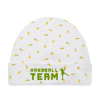 Handball Team Silhouette  - Baby Premium Organic Mütze - Weiß/Zitronengelb - Vorne