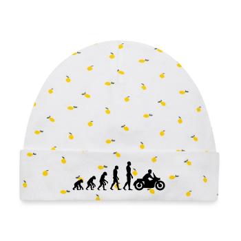 EVOLUTION: VOM AFFEN ZUM MOTORRADFAHRER! - Baby Premium Organic Mütze - Weiß/Zitronengelb - Vorne