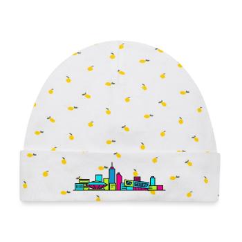 Eindhoven City Skyline Evoluon Moderne Linienkunst - Baby Premium Organic Mütze - Weiß/Zitronengelb - Vorne