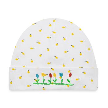 Garten Blumen Natur Gärner Blumenbeet - Baby Premium Organic Mütze - Weiß/Zitronengelb - Vorne
