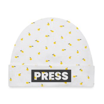 Press Design sagt "PRESS" Mediennachrichtenjournalisten - Baby Premium Organic Mütze - Weiß/Zitronengelb - Vorne