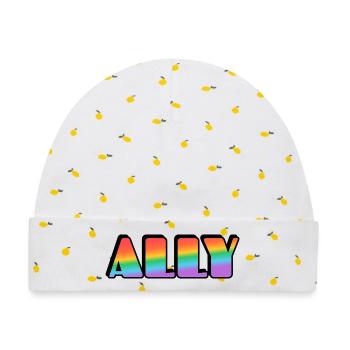 Ally Rainbow Letters - Baby Premium Organic Mütze - Weiß/Zitronengelb - Vorne