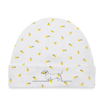 Dackel Stur Line Art Spruch - Baby Premium Organic Mütze - Weiß/Zitronengelb - Vorne