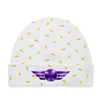Violettes Flügelemblem individuell personalisieren - Baby Premium Organic Mütze - Weiß/Zitronengelb - Vorne