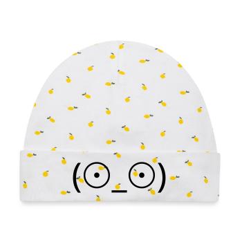 Schock Emote (☉_☉) große Augen Kaomoji - Baby Premium Organic Mütze - Weiß/Zitronengelb - Vorne