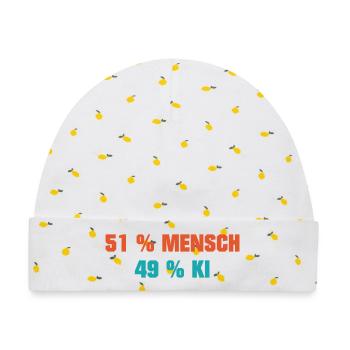 51 % Mensch · 49 % KI - Baby Premium Organic Mütze - Weiß/Zitronengelb - Vorne