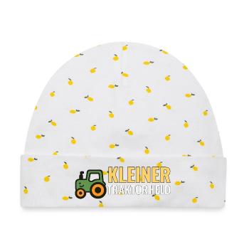 Kleiner Traktorheld – Kinder T‑Shirt Geschenkidee - Baby Premium Organic Mütze - Weiß/Zitronengelb - Vorne