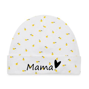 Mama-Schriftzug mit Herz - Baby Premium Organic Mütze - Weiß/Zitronengelb - Vorne