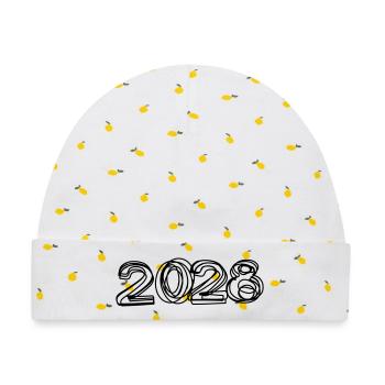 Jahreszahl 2028 handgezeichnet - Baby Premium Organic Mütze - Weiß/Zitronengelb - Vorne