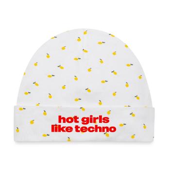 Hot Girls Like Techno – Rave & Festival Design für - Baby Premium Organic Mütze - Weiß/Zitronengelb - Vorne