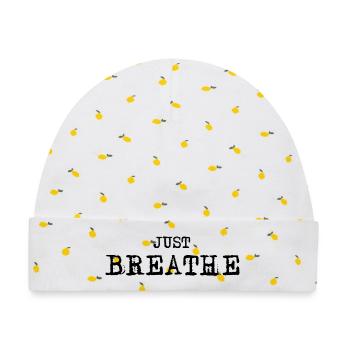 just breath symbol Logo Schriftzug icon Spruch - Baby Premium Organic Mütze - Weiß/Zitronengelb - Vorne