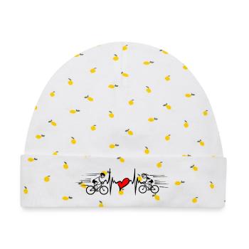 Zwei Radfahrer mit Herzschlag - Baby Premium Organic Mütze - Weiß/Zitronengelb - Vorne
