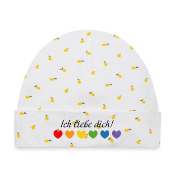 Regenbogenherzchen Ich liebe dich LGBT lgbtqi quee - Baby Premium Organic Mütze - Weiß/Zitronengelb - Vorne