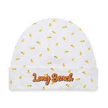 Long Beach Retro Script - Baby Premium Organic Mütze - Weiß/Zitronengelb - Vorne