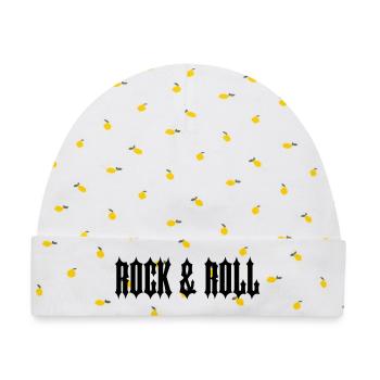"ROCK & ROLL" SCHWARZER TEXT - Baby Premium Organic Mütze - Weiß/Zitronengelb - Vorne