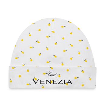 Veneto Venezia Schriftzug - Baby Premium Organic Mütze - Weiß/Zitronengelb - Vorne