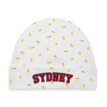 Sydney Varsity Schriftzug Arch - Baby Premium Organic Mütze - Weiß/Zitronengelb - Vorne