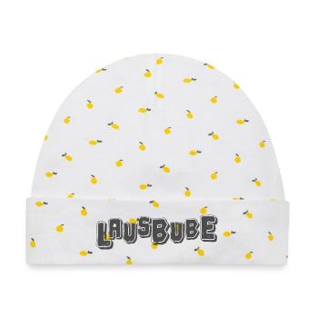 Lausbube Grau Design Spitzbuben Design - Baby Premium Organic Mütze - Weiß/Zitronengelb - Vorne