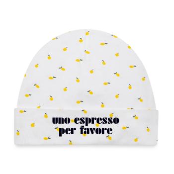 Espresso Italia Italien - Baby Premium Organic Mütze - Weiß/Zitronengelb - Vorne