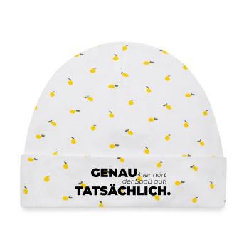 Genau hier hört der Spaß auf Tatsächlich. - Baby Premium Organic Mütze - Weiß/Zitronengelb - Vorne