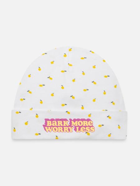 Bark More, Worry Less - Baby Premium Organic Mütze - Weiß/Zitronengelb