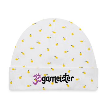 Jogameister - Typografisches OM (3-Farbig) - Baby Premium Organic Mütze - Weiß/Zitronengelb - Vorne