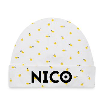 Vorname Nico - Baby Premium Organic Mütze - Weiß/Zitronengelb - Vorne